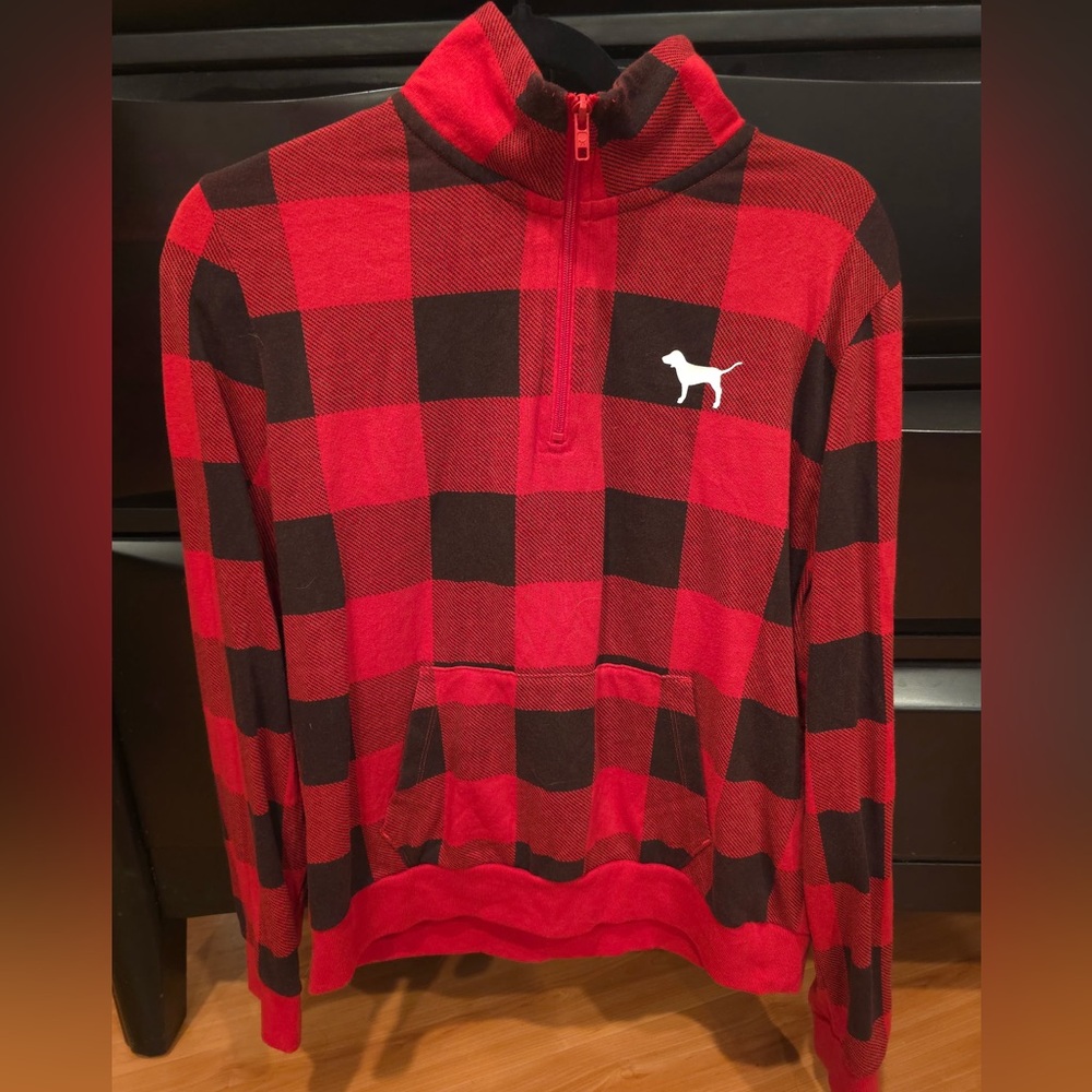 Victoria’s Secret PINK Buffalo Checkered Print Quarter-Zip Pullover